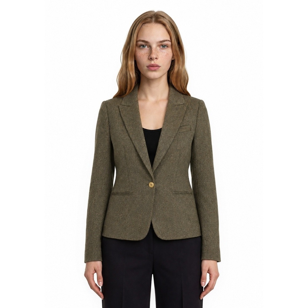 Due per Due Blazer Women's Size 6 Brown Gold Metallic Herringbone Vintage Jacket